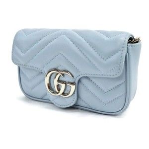 GUCCI - Mini GG Marmont Porcelain Blue Metalassé Shoulder Bag